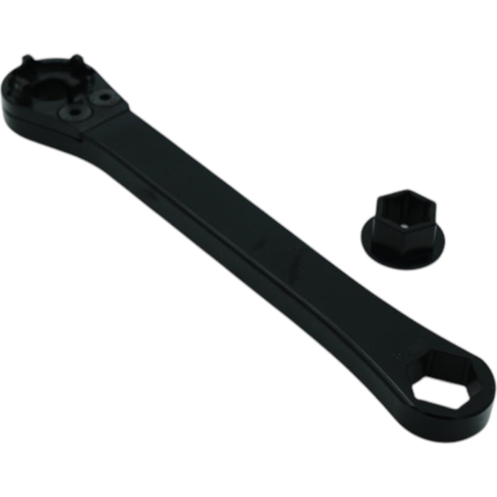Black multi-function scooter axle and nut wrench with socket adapter