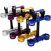 Anodized motorcycle triple tree clamps in blue, gold, purple, silver colors