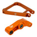Orange anodized motorcycle swingarm and linkage arm with sealed bearings