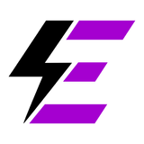 Black lightning bolt and purple letter E logo on white background