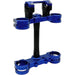 Blue anodized triple clamp and steering stem assembly for dirt bike forks