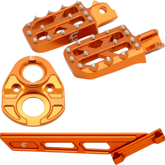 Orange anodized motorcycle footpegs and mounting kit with anti-slip pins