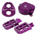 Purple anodized Surron parts kit: footpegs, cap, and mounting plate