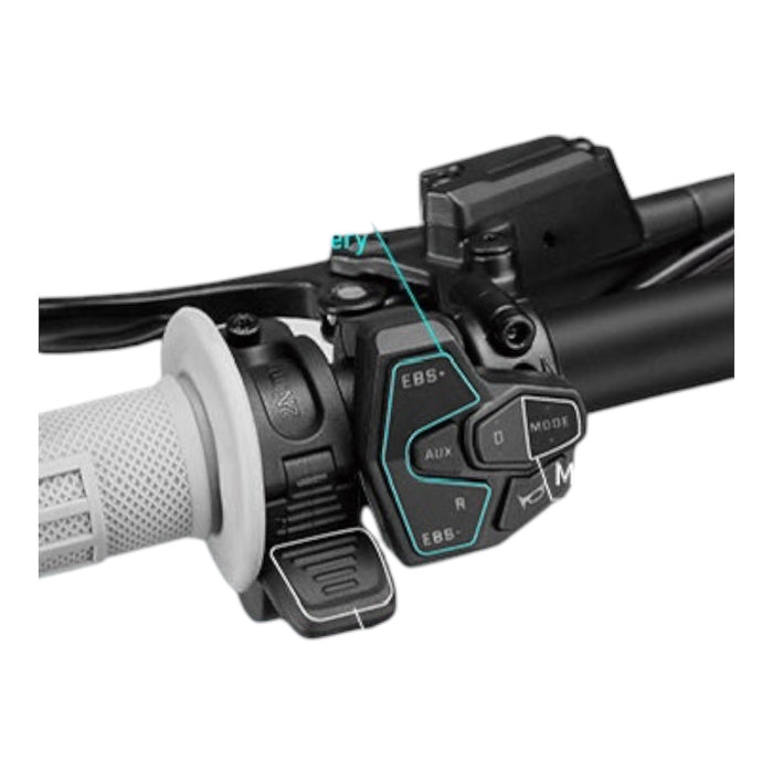 E-bike handlebar control switch cluster with throttle and mode buttons