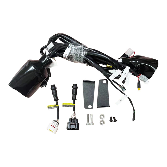 Motorcycle wiring harness kit with connectors, adapters, brackets and bolts