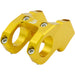 Gold anodized motorcycle handlebar riser clamp with bolts, CNC machined