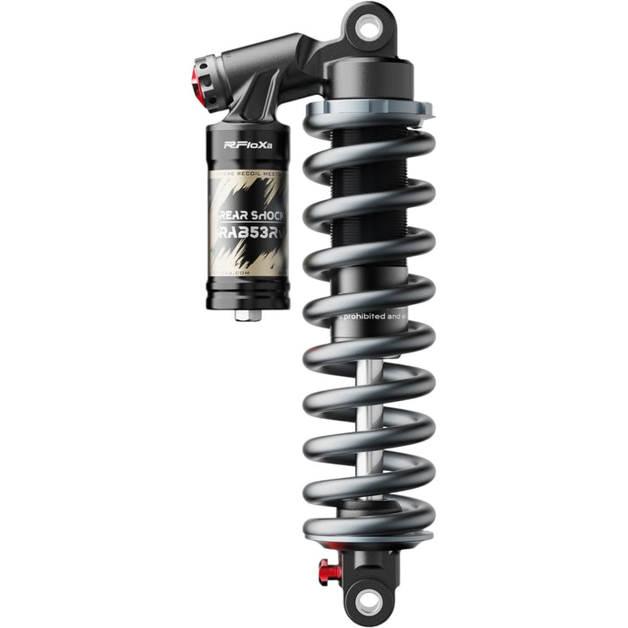 Seitenansicht des RFloXa RAB53RV Performance Daempfers mit Feder fuer Surron

