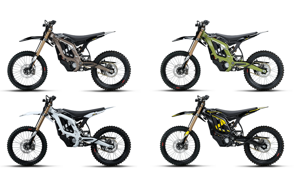 Surron Light Bee 2 in Glacier White, Midnight Black, Spruce Green und Desert Brown