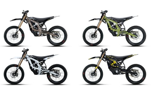 Surron Light Bee 2 in Glacier White, Midnight Black, Spruce Green und Desert Brown