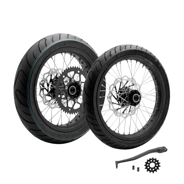 Original Talaria Komodo 17 Zoll Supermoto Radsatz mit Reifen, Bremsscheiben und Seitenständer